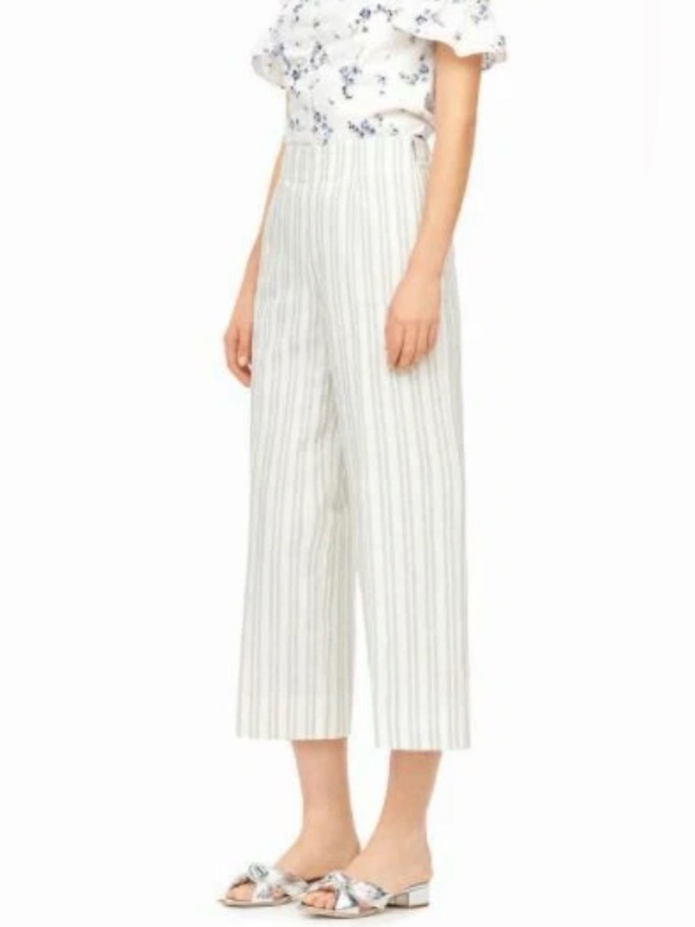 NWT! Rebecca Taylor Size 12 • Cropped Striped Cotton/ Linen Pants.